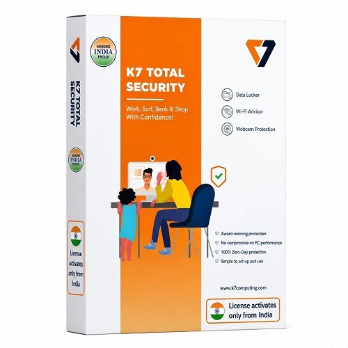 K7 Total Security Antivirus | 1 User 1 Years | Anti-Ransomware, Web Protection, Wi-Fi Security Advisor | Windows Desktop, Laptop, PC| Email Delivery in 2 hours
